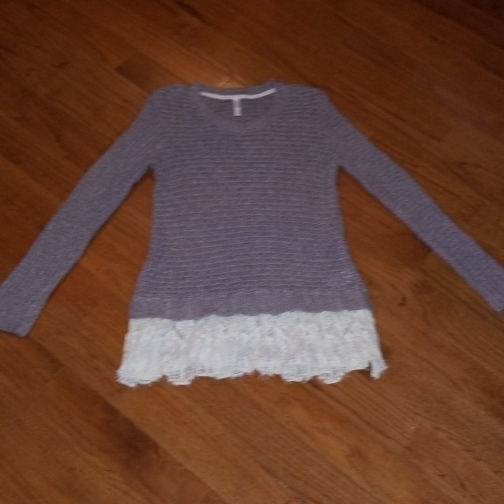 Purple Sweater White Lace Trim